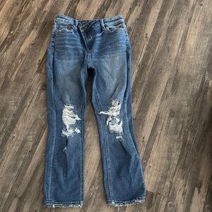 Straight Leg Distressed Women's Jeans in Blue